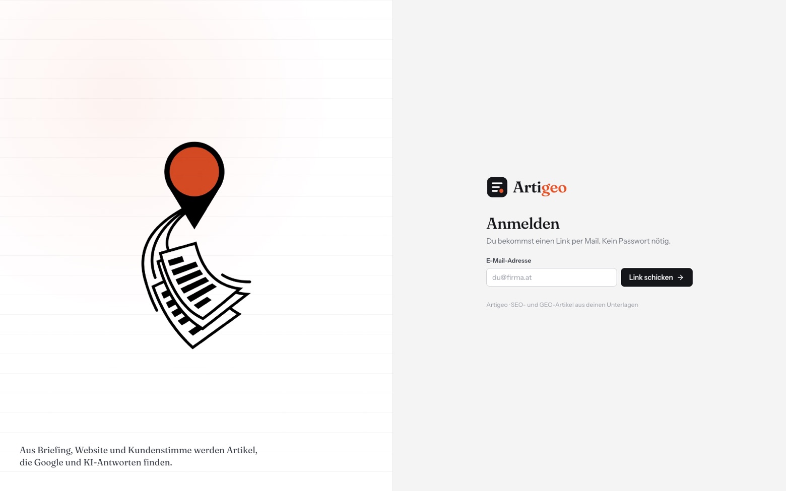 Artigeo, Startbildschirm